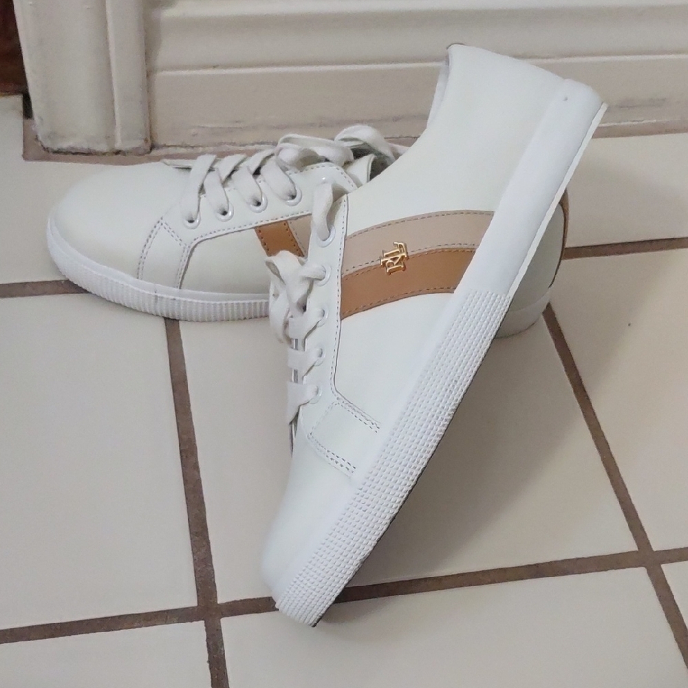 Ralph Lauren White and Tan Sneakers